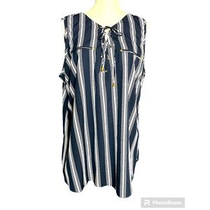 MPH Collection Sleeveless Lace Up Front Vertical Striped Blouse